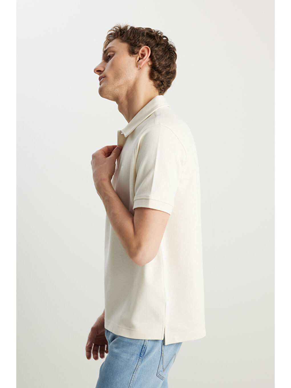 Regular Fit Normal Kesim Ekru Polo Yaka Tişört-1