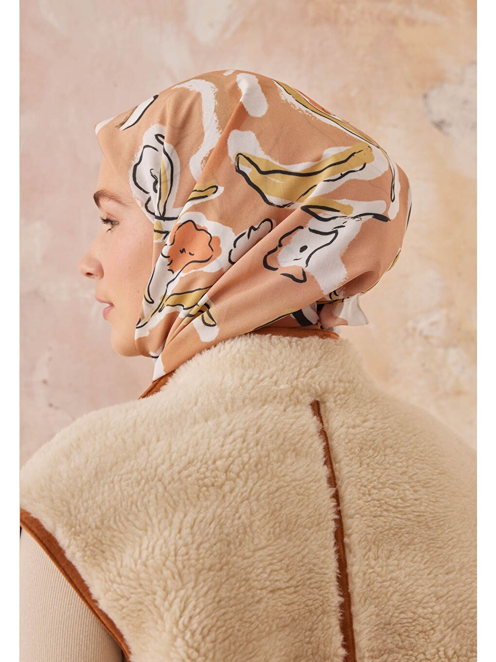 Aspen Desen Pamuk İpek Eşarp Pastel Turuncu-3