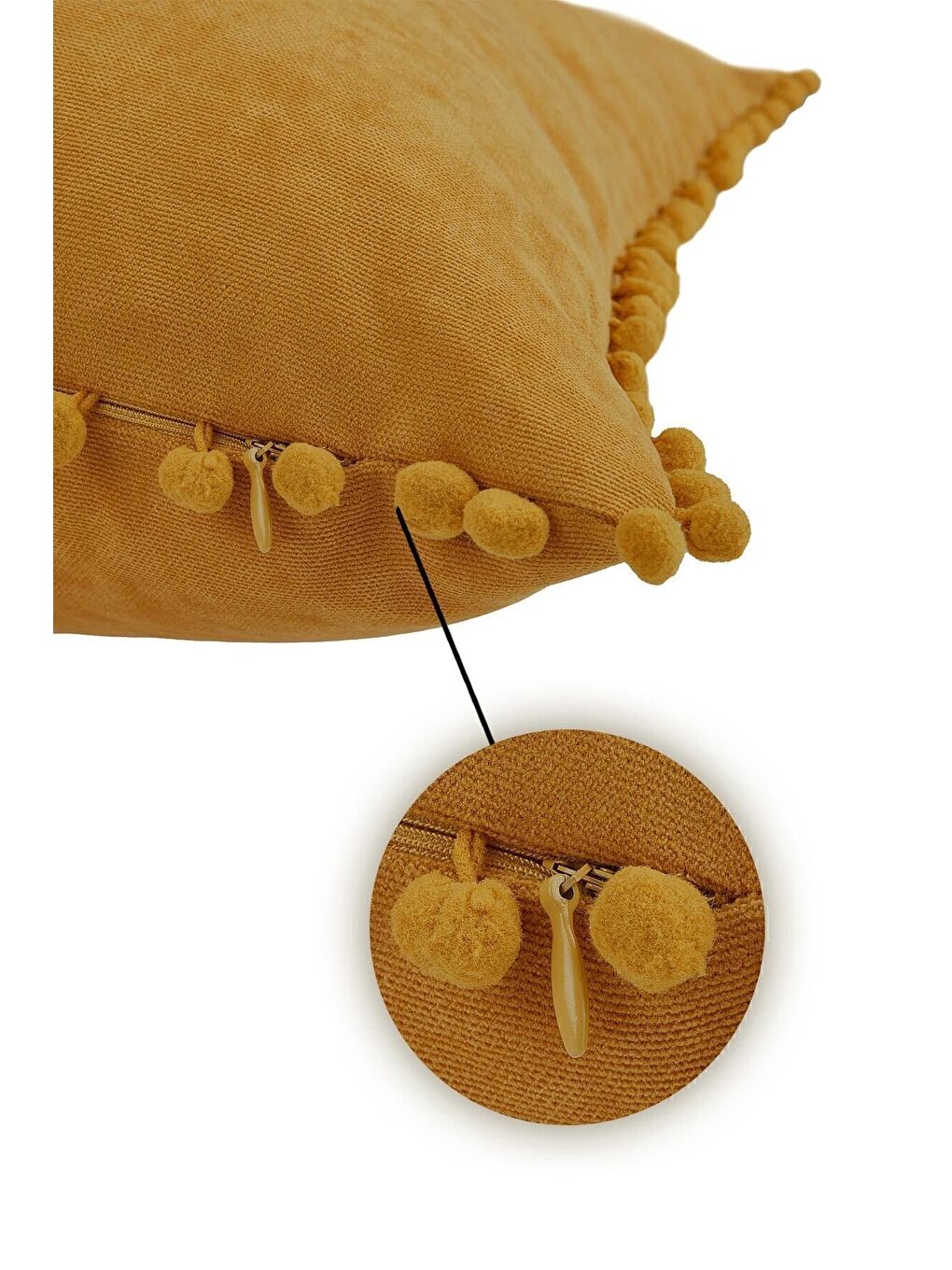 Sarı Renk Ve Ölçü Seçenekli Hardal Ponponlu Kırlent Kılıfı Dekoratif Düz Sade Punch Panoroma-4