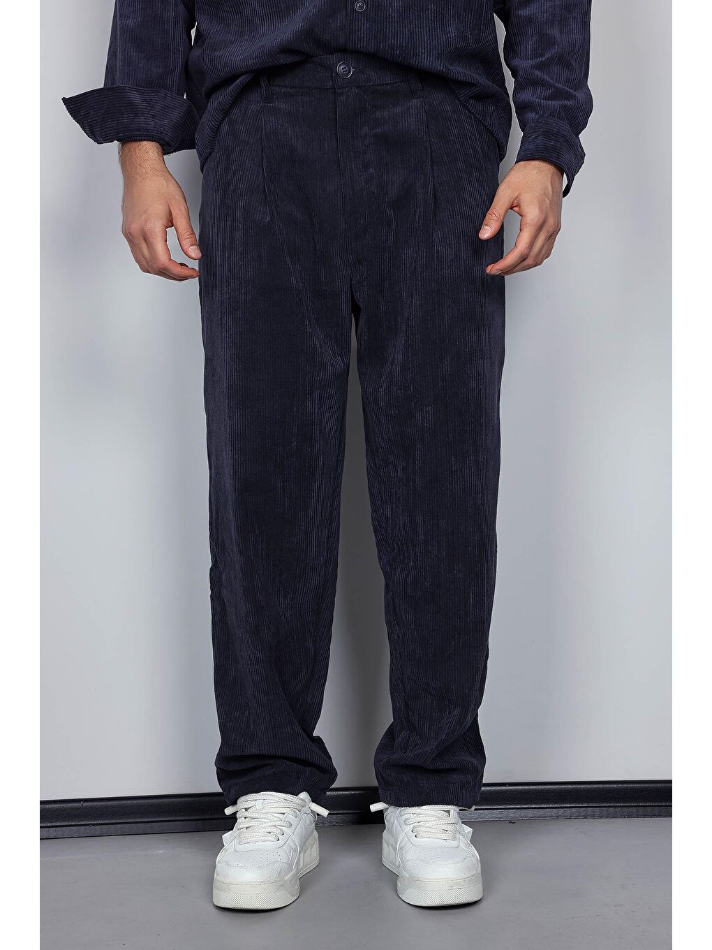 Erkek Kadife Dokulu Baggy Fit Pantolon Lacivert