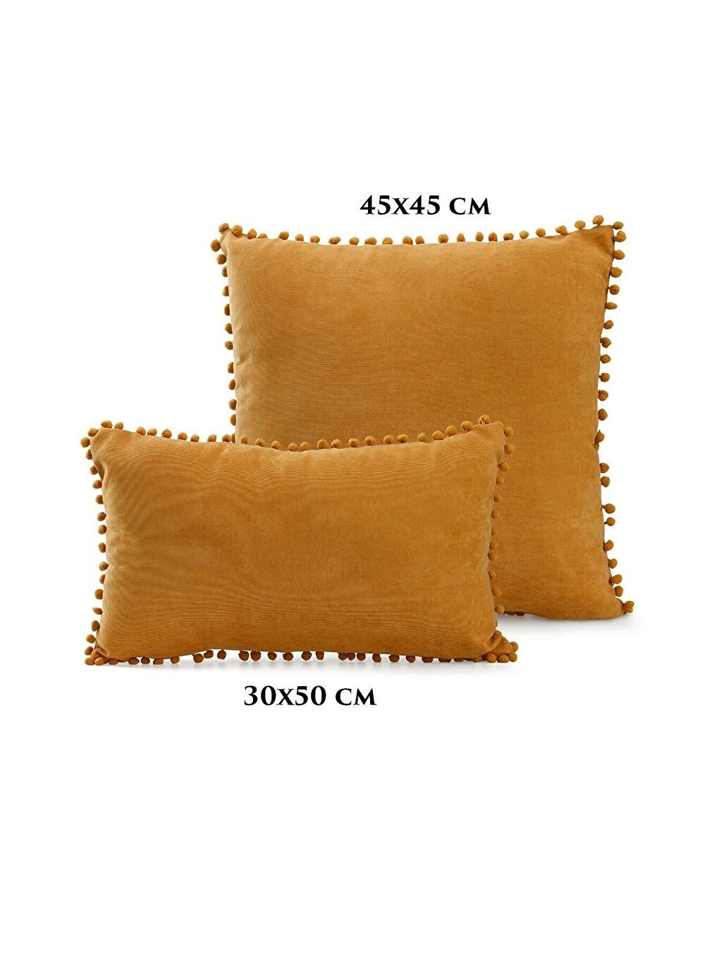 Sarı Renk Ve Ölçü Seçenekli Hardal Ponponlu Kırlent Kılıfı Dekoratif Düz Sade Punch Panoroma-5