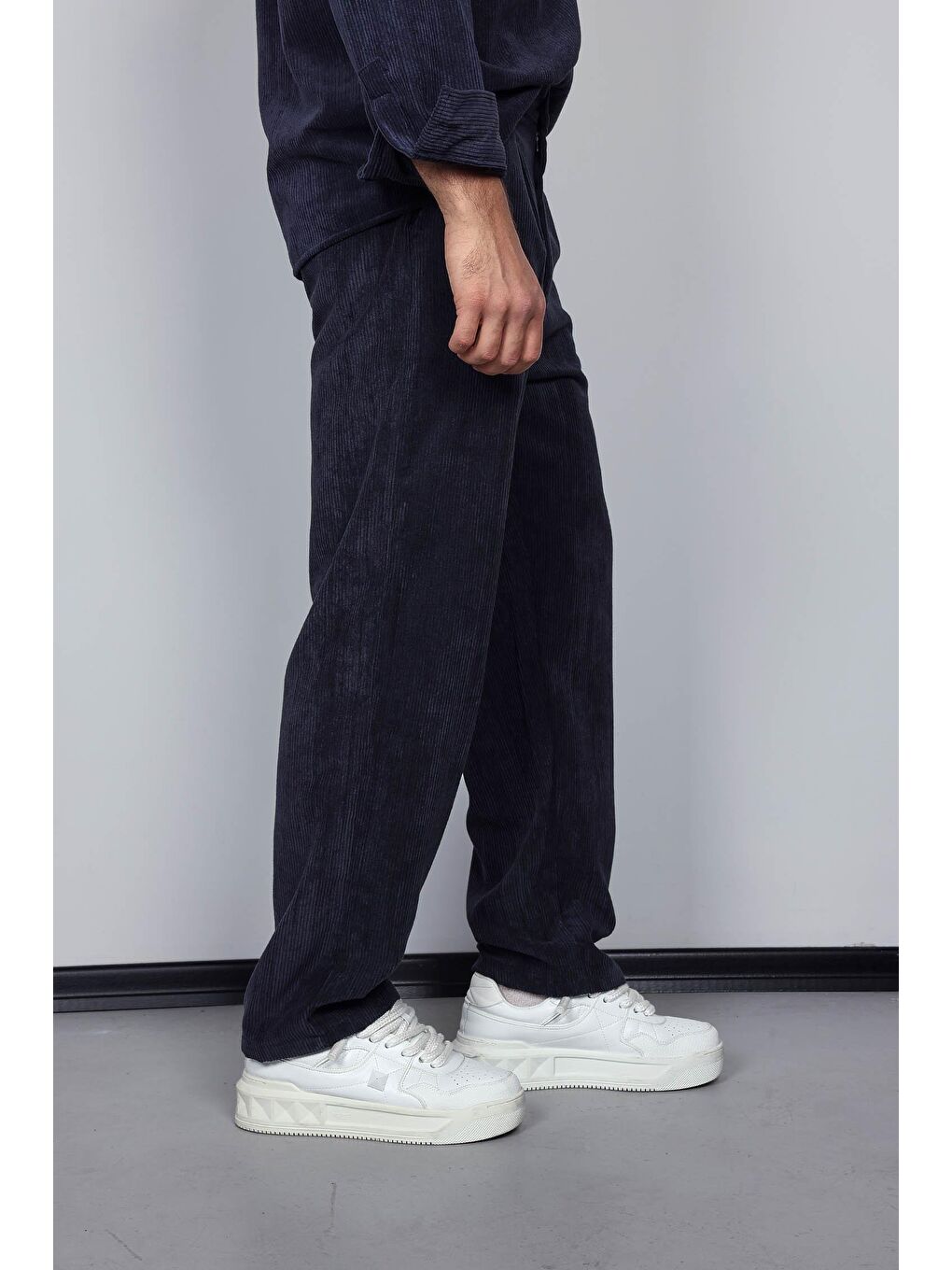 Erkek Kadife Dokulu Baggy Fit Pantolon Lacivert-3