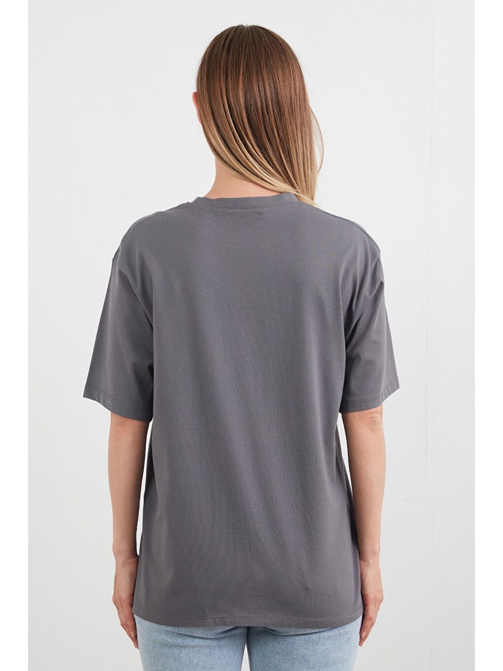 Antrasit Cehaln Yazı Baskılı Oversize Tişört-3