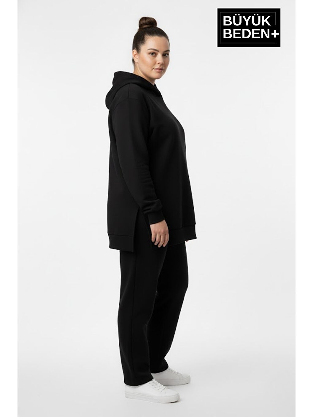 Siyah Büyük Beden Kapüşonlu Tunik Sweatshırt SPR26BTK991-1