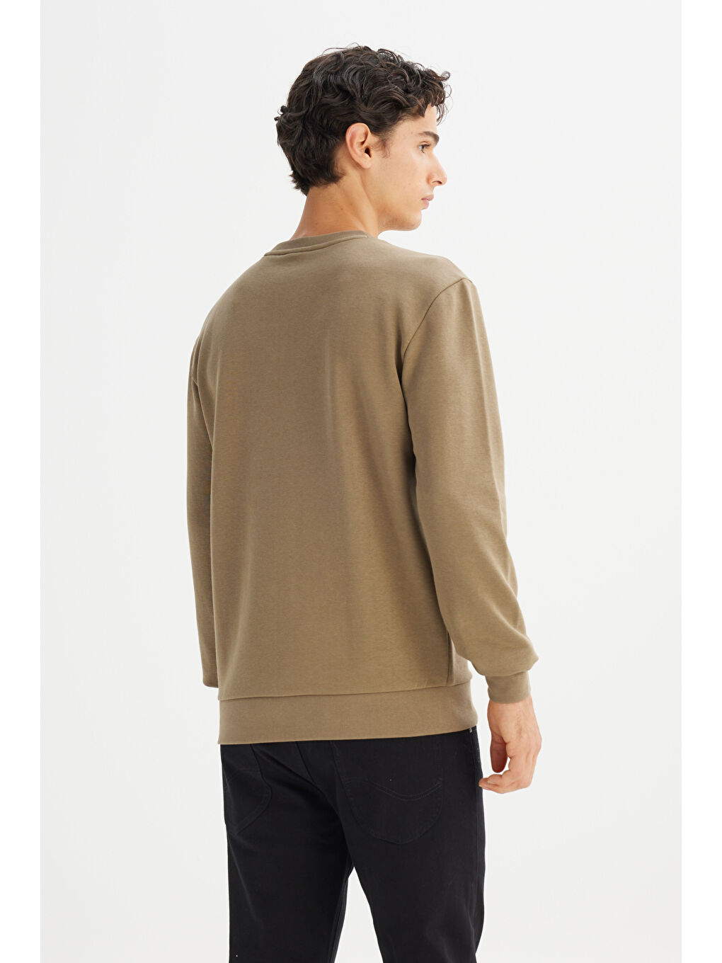 Regular Fit Normal Kesim Bisiklet Yaka Baskılı Haki Sweatshirt-4