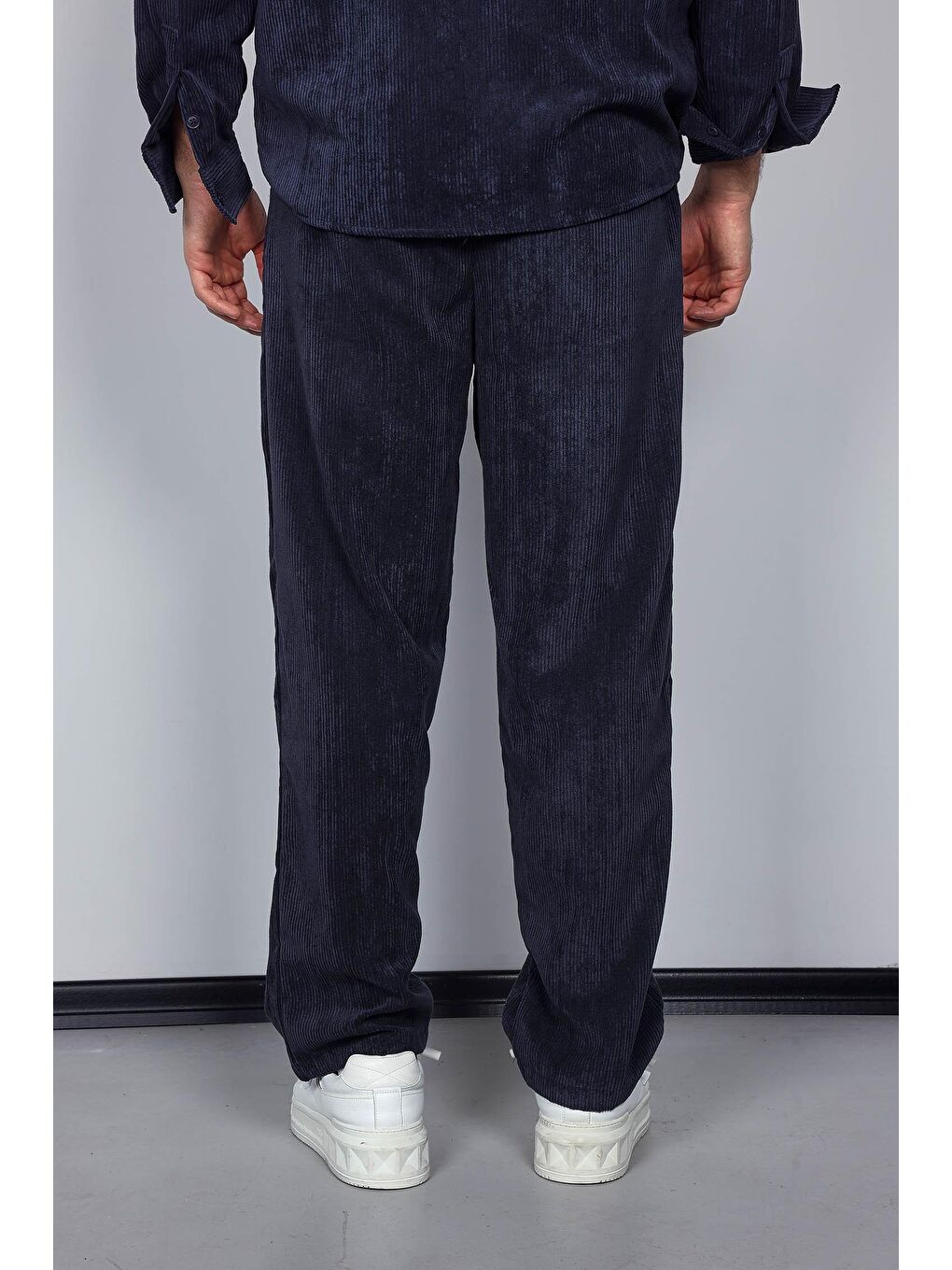 Erkek Kadife Dokulu Baggy Fit Pantolon Lacivert-5