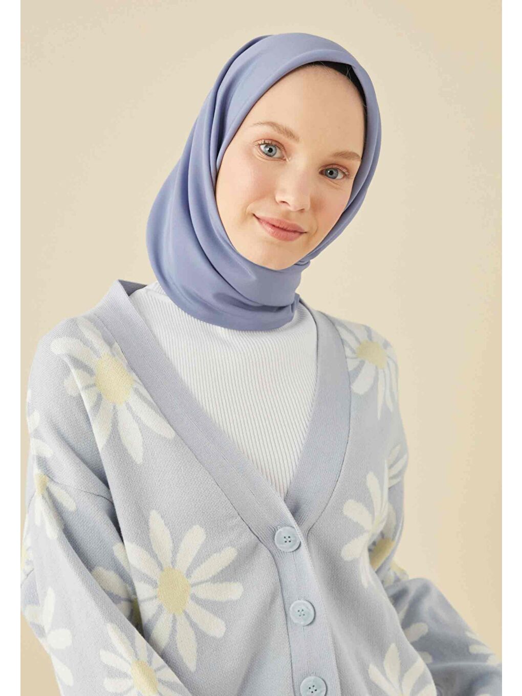 Pamuk İpek Eşarp Jean Mavi-1