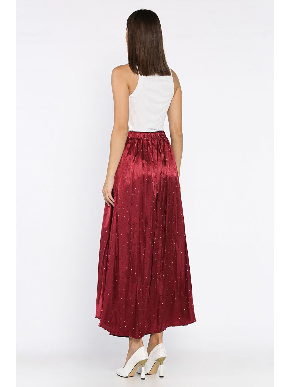 Bordo Bel Lastikli Taşlı Etek-2