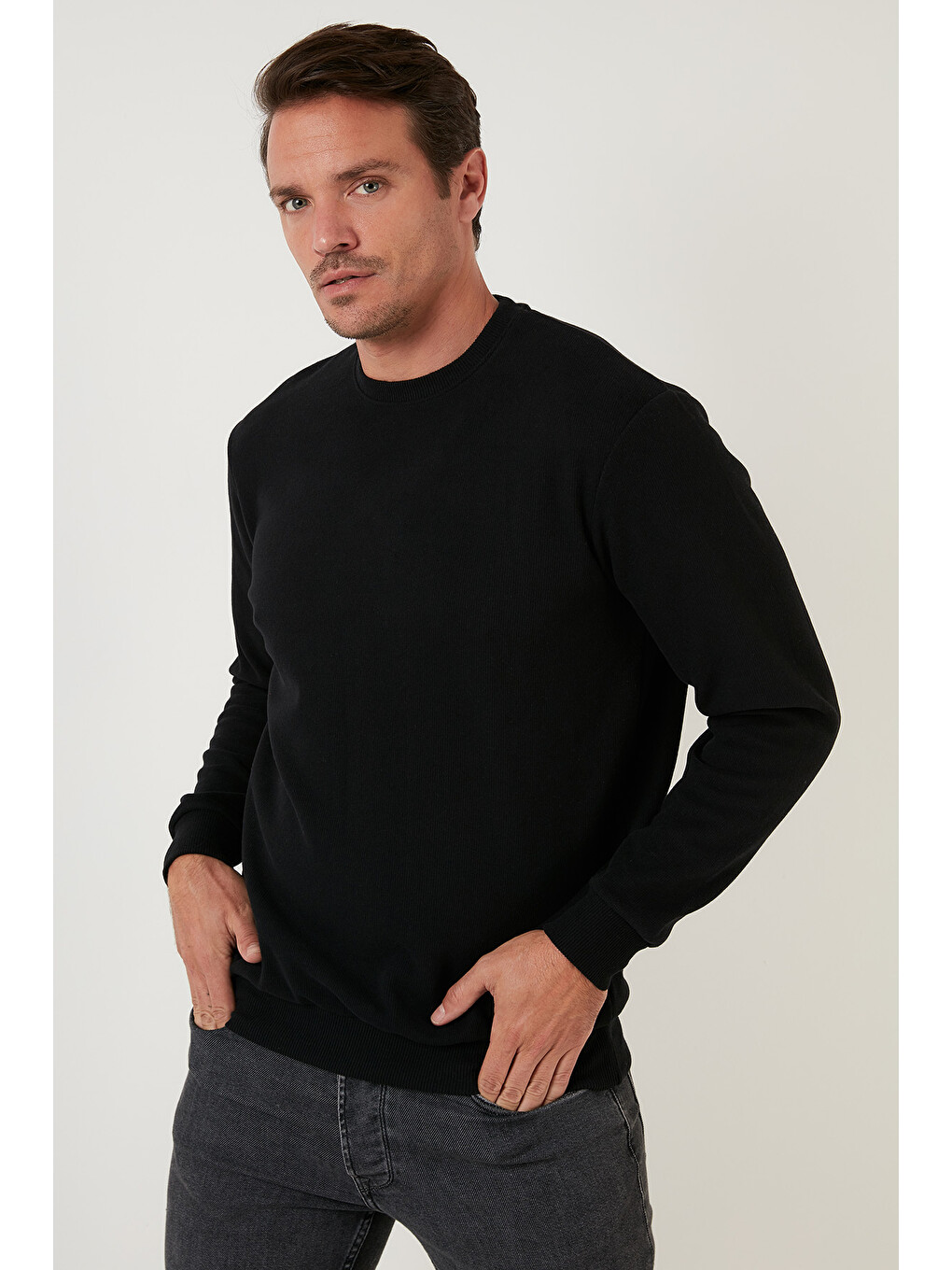 Siyah Slim Fit Bisiklet Yaka Pamuklu Kazak 4562013w4-3