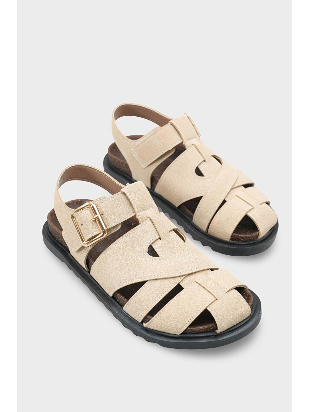 Bej Penelopa Gladyatör Tokalı Kadın Sandalet-1