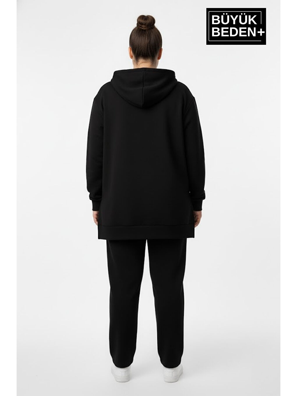 Siyah Büyük Beden Kapüşonlu Tunik Sweatshırt SPR26BTK991-2