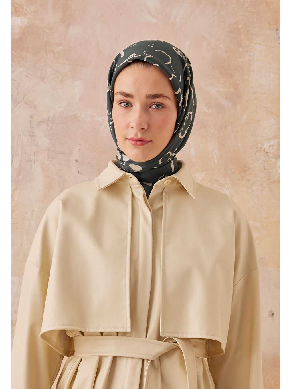 Luna Desen Pamuk İpek Eşarp Yeşil-1