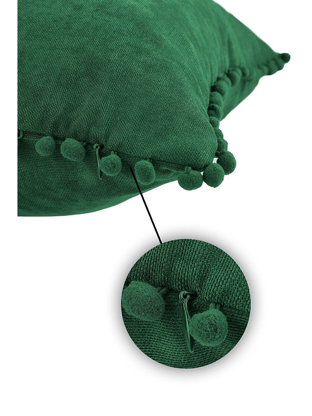 Renk Ve Ölçü Seçenekli Yeşil Ponponlu Kırlent Kılıfı Dekoratif Düz Sade Punch Panoroma-2