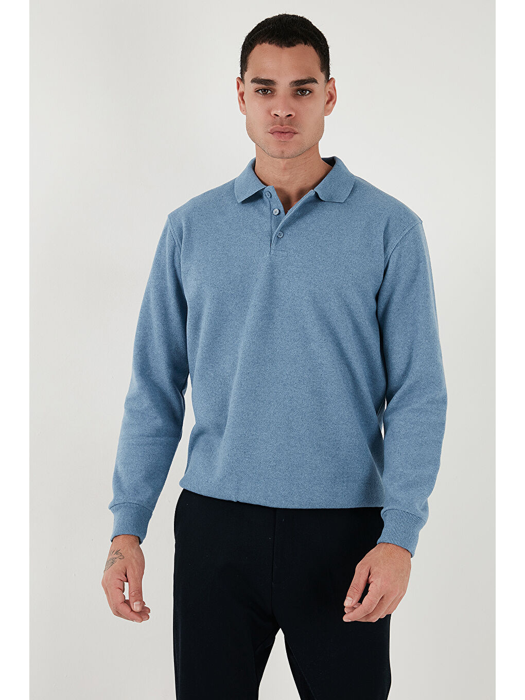 Mavi Pamuk Karışımlı Regular Fit Polo Yaka Erkek Kazak 456223-1