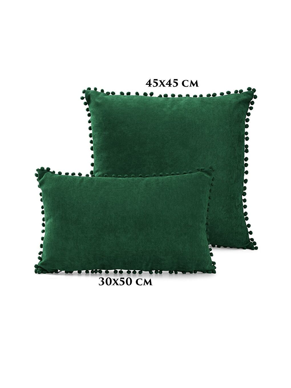 Renk Ve Ölçü Seçenekli Yeşil Ponponlu Kırlent Kılıfı Dekoratif Düz Sade Punch Panoroma-3