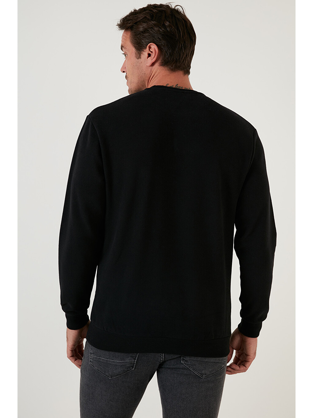 Siyah Slim Fit Bisiklet Yaka Pamuklu Kazak 4562013w4-4