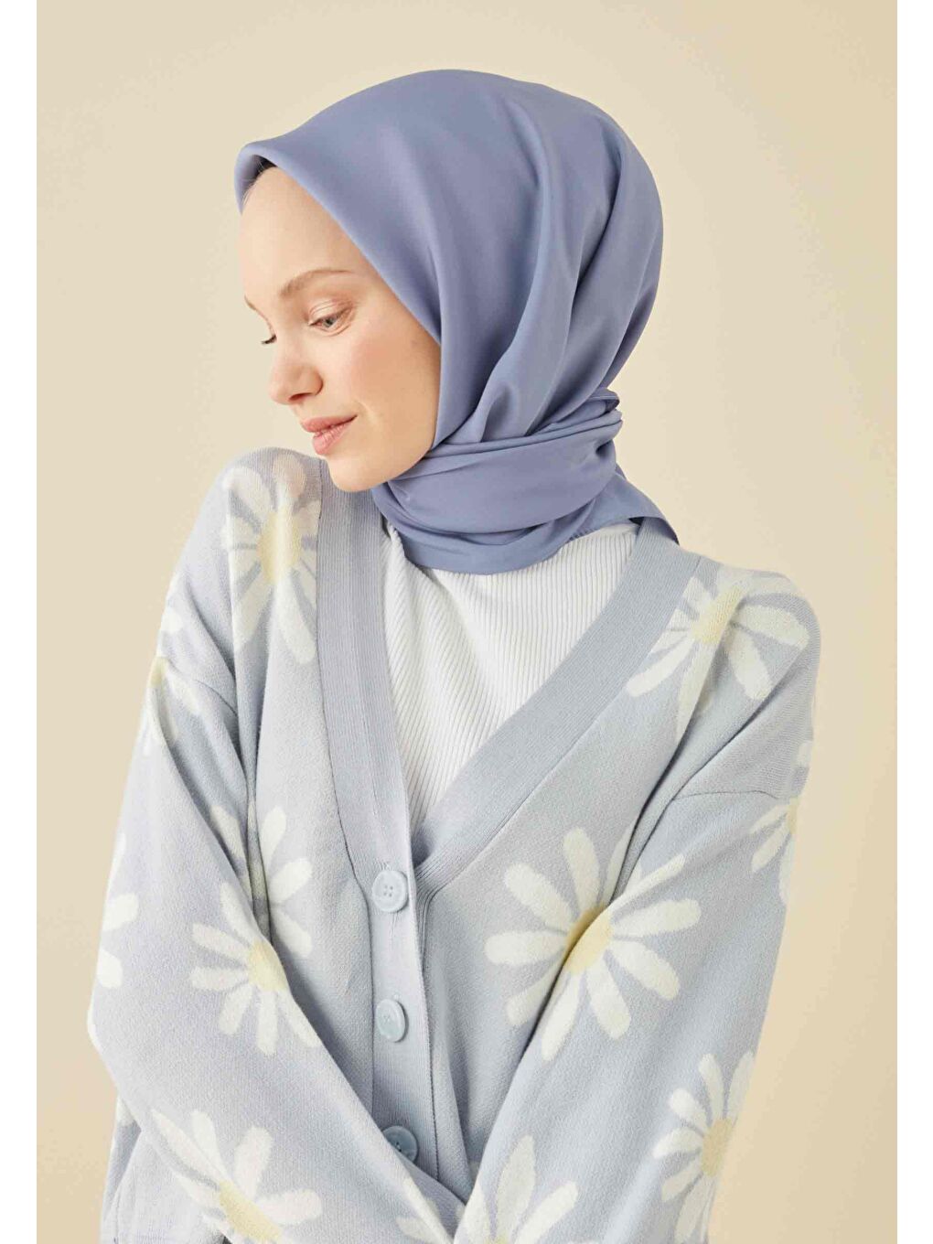 Pamuk İpek Eşarp Jean Mavi-2