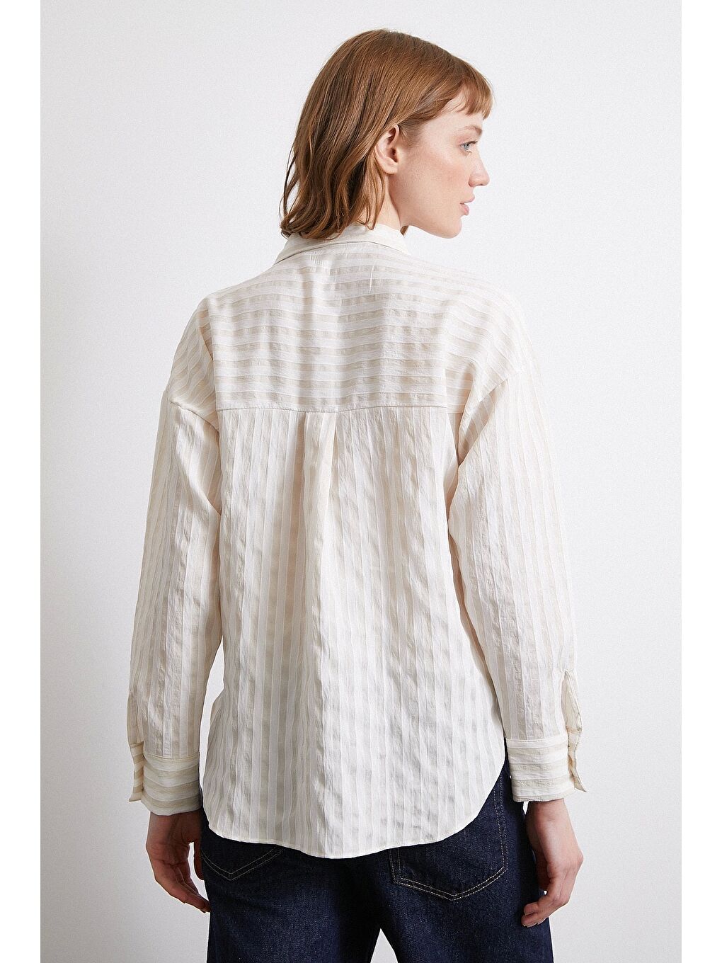 Multi Çizgili Cepli Gömlek Bej-1