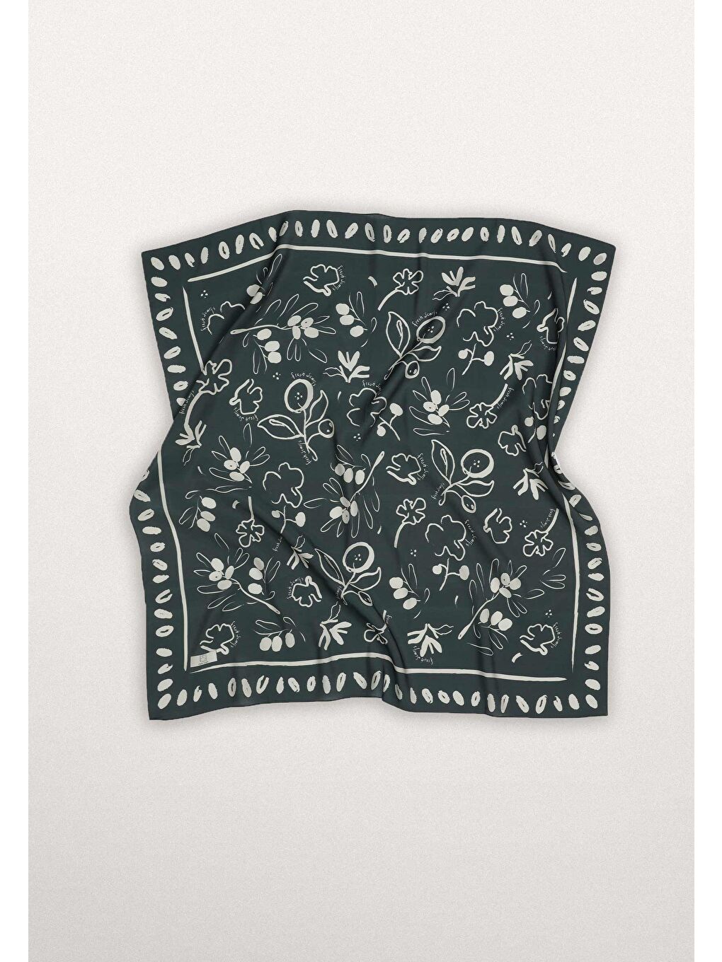 Luna Desen Pamuk İpek Eşarp Yeşil-2