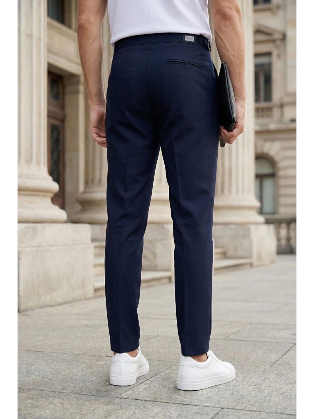 Lacivert Gurkha Stil Yan Ayarlı Metal Tokalı Slim Fit Erkek Kumaş Pantolon Özel Kesim Kruvaze Bel-2