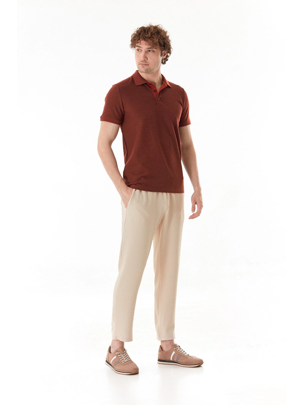 Kırmızı Waffle Kumaş Slim Fit Polo Yaka Tişört-2