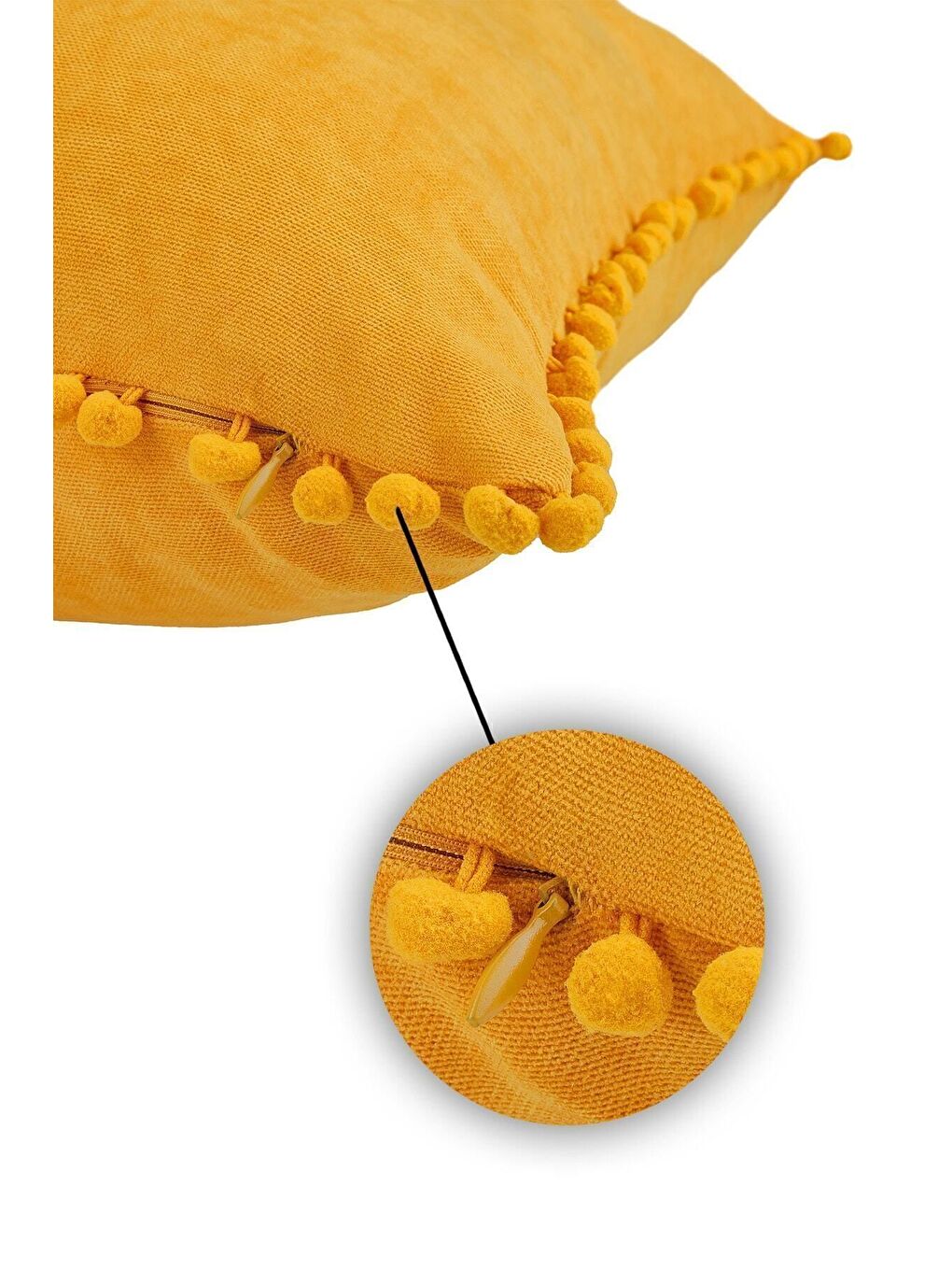 Renk Ve Ölçü Seçenekli Sarı Ponponlu Kırlent Kılıfı Dekoratif Düz Sade Punch Panoroma-3