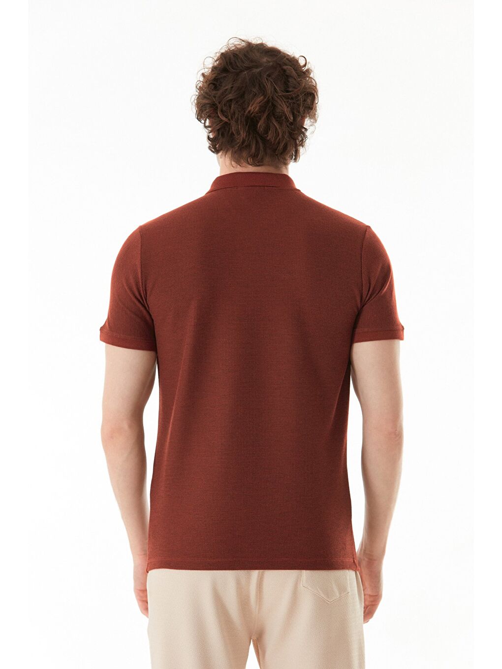 Kırmızı Waffle Kumaş Slim Fit Polo Yaka Tişört-3