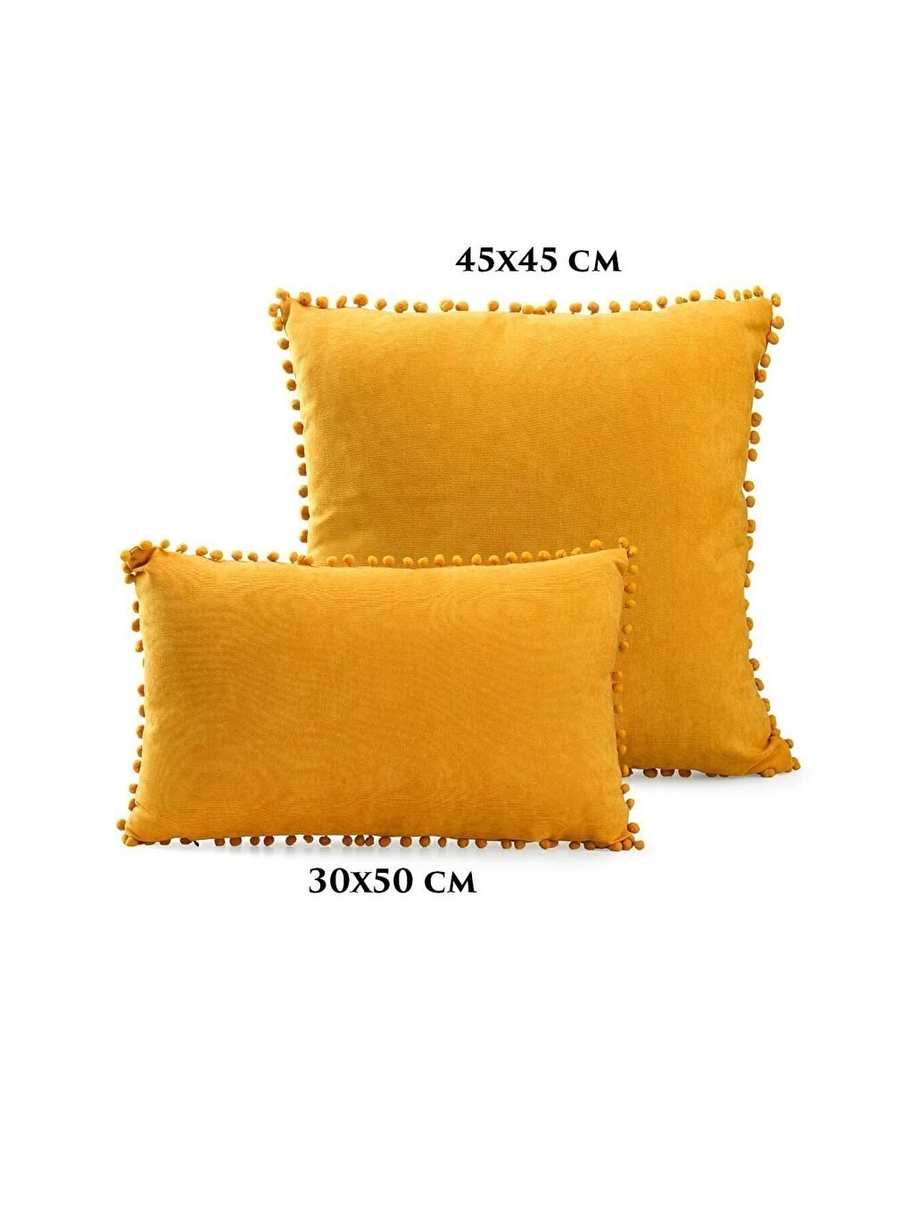 Renk Ve Ölçü Seçenekli Sarı Ponponlu Kırlent Kılıfı Dekoratif Düz Sade Punch Panoroma-4