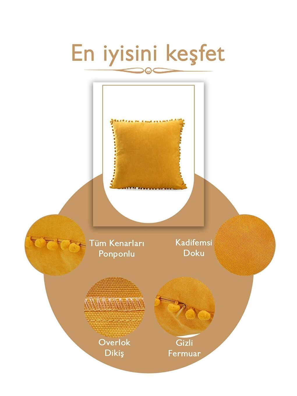 Renk Ve Ölçü Seçenekli Sarı Ponponlu Kırlent Kılıfı Dekoratif Düz Sade Punch Panoroma-5