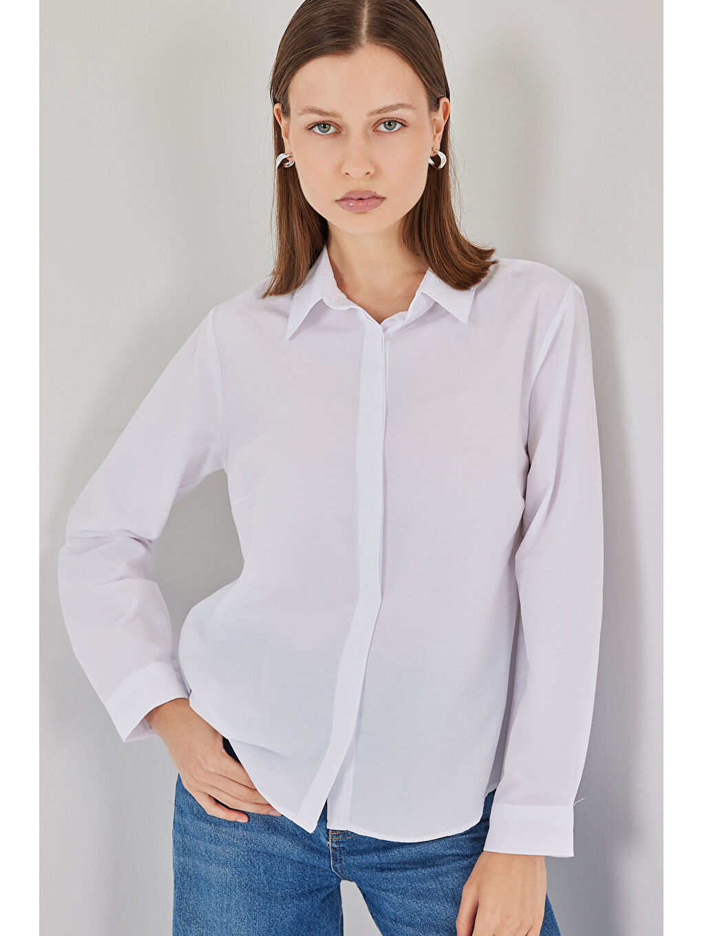 Kadın Basic Gömlek 20348 - Beyaz-2