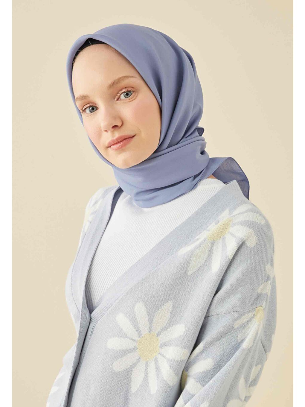 Pamuk İpek Eşarp Jean Mavi-3