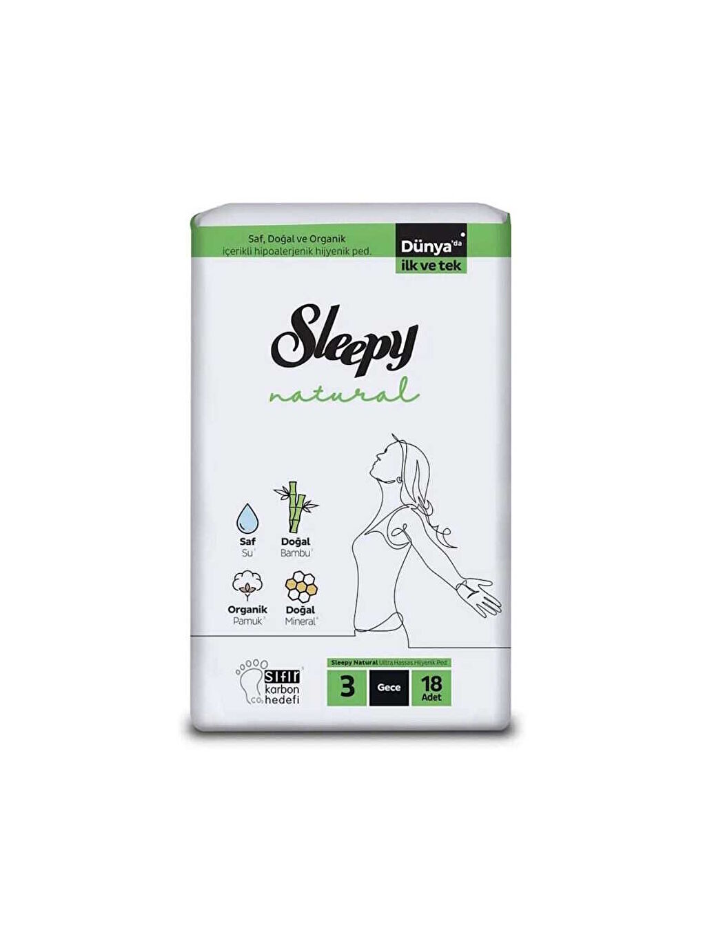 Sleepy Sleep Natural Ultra Sensitive Hijyenik Ped - Gece - 18 Adet