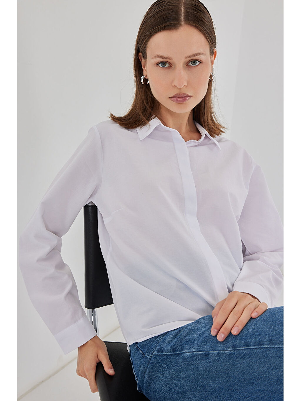 Kadın Basic Gömlek 20348 - Beyaz-3