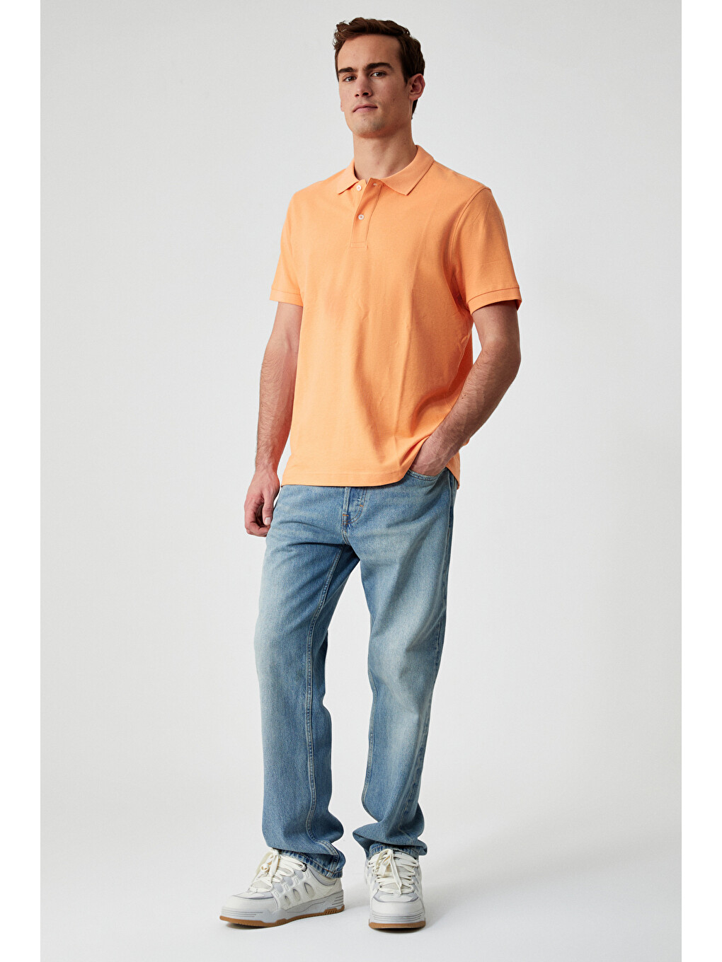 Zeke Erkek Polo Yaka Relaxed Fit Patlı Düğmeli Kısa Kollu Turuncu T-shirt-1