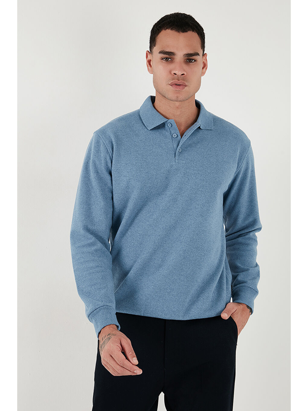 Mavi Pamuk Karışımlı Regular Fit Polo Yaka Erkek Kazak 456223-2