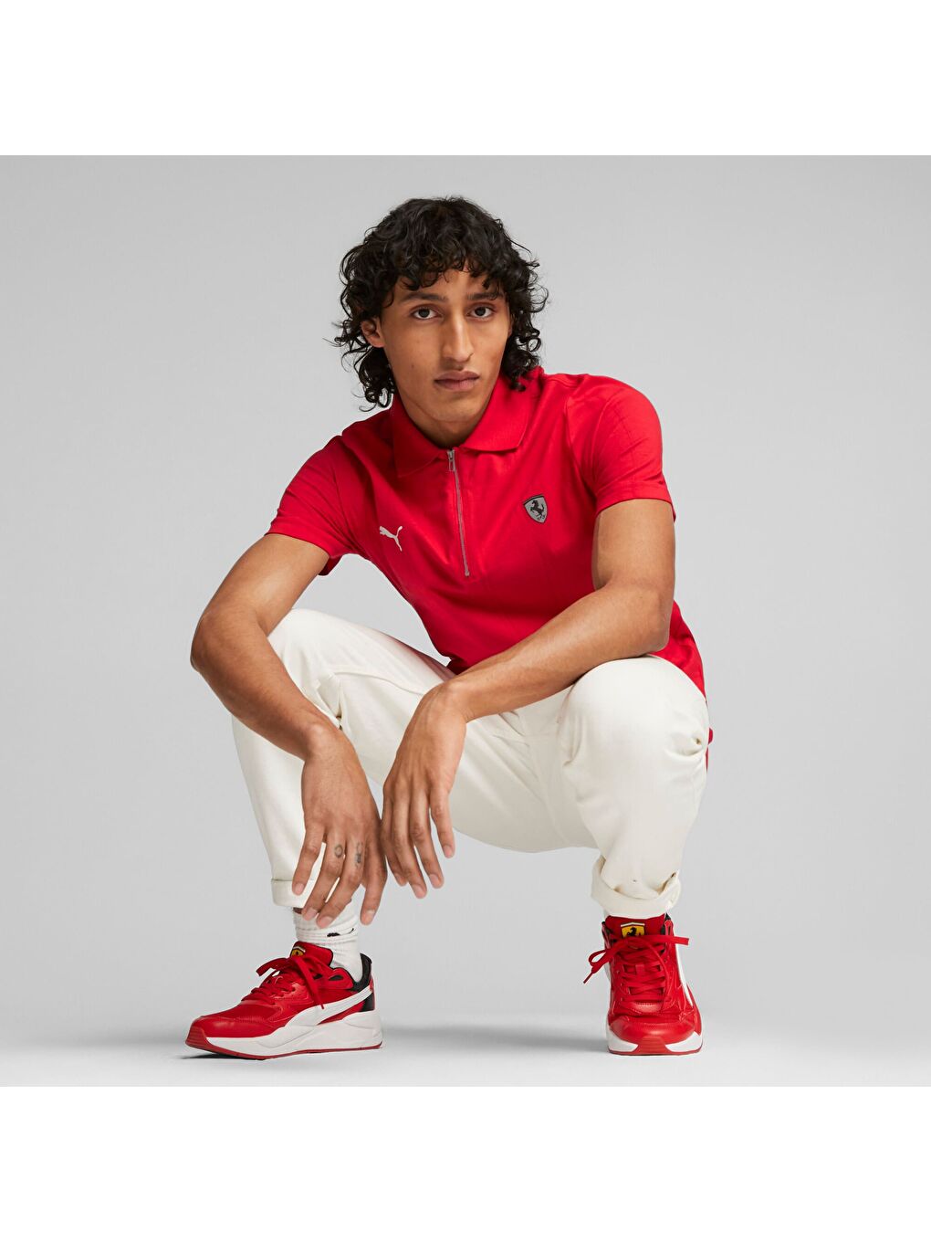 Kırmızı SCUDERIA FERRARI Style Jacquard Polo-3