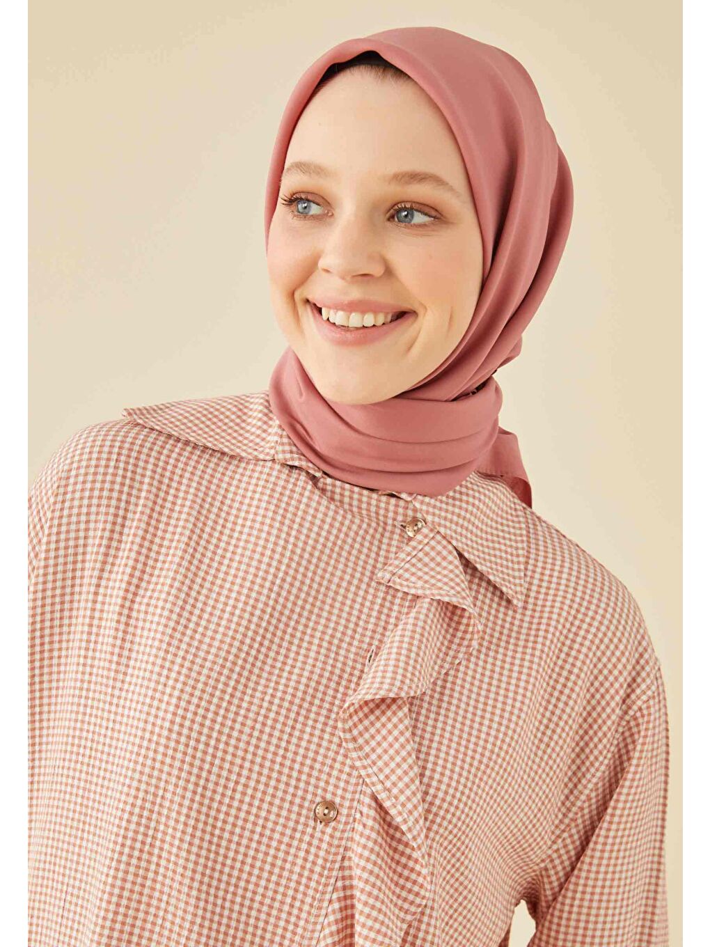 Pembe Pamuk İpek Eşarp Gül Kurusu