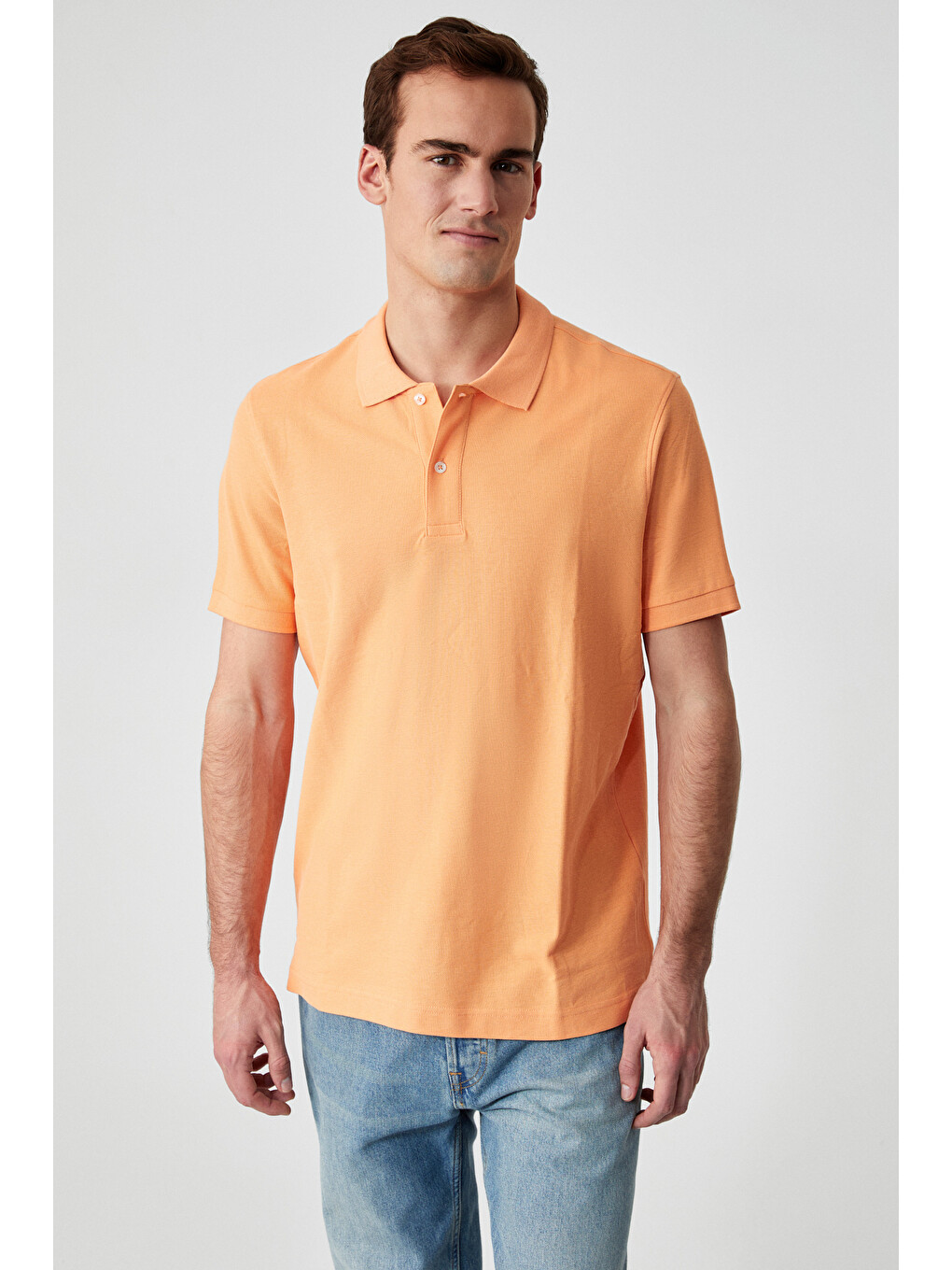 Zeke Erkek Polo Yaka Relaxed Fit Patlı Düğmeli Kısa Kollu Turuncu T-shirt-2