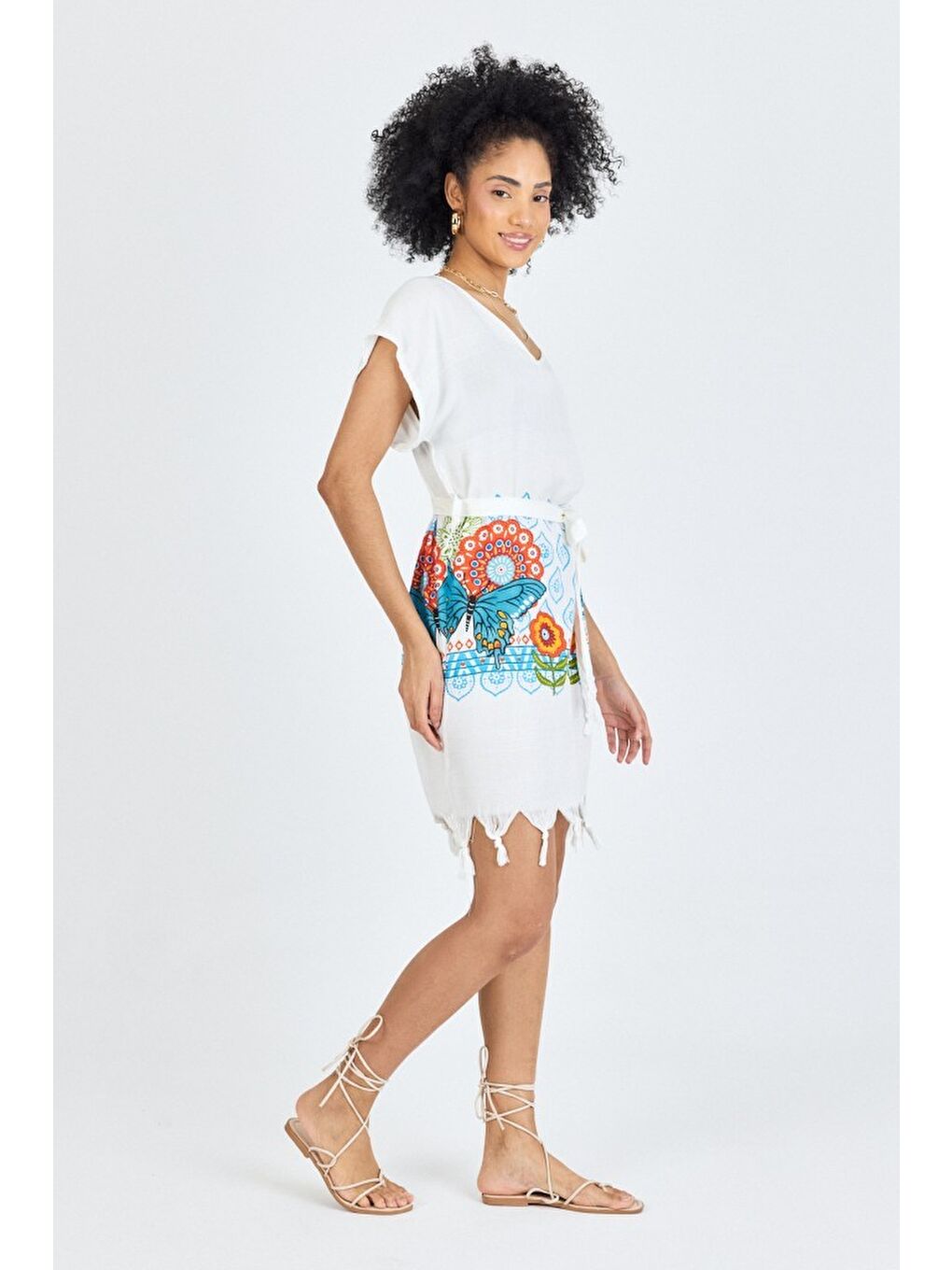 Turkuaz Samira Baskılı Bambu Plaj Elbisesi Pareo Havlu-2