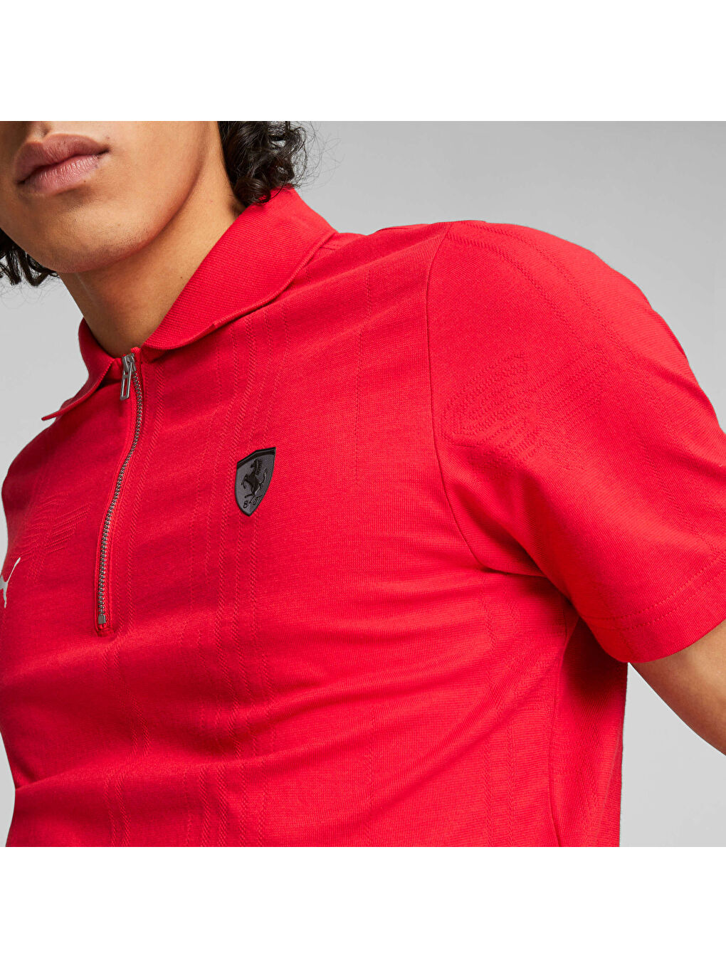 Kırmızı SCUDERIA FERRARI Style Jacquard Polo-5