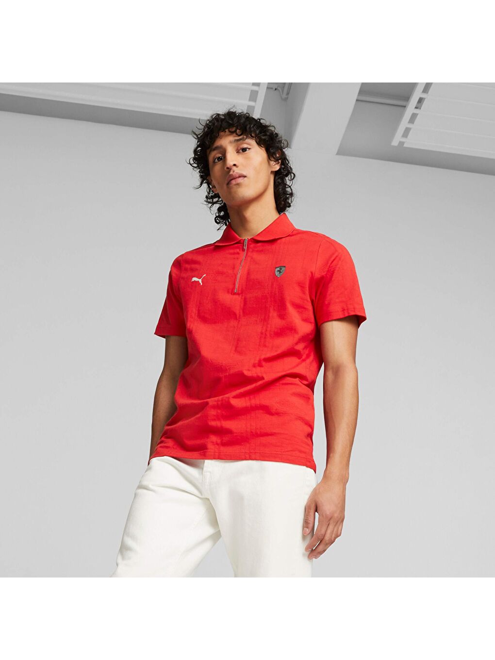 Kırmızı SCUDERIA FERRARI Style Jacquard Polo-6