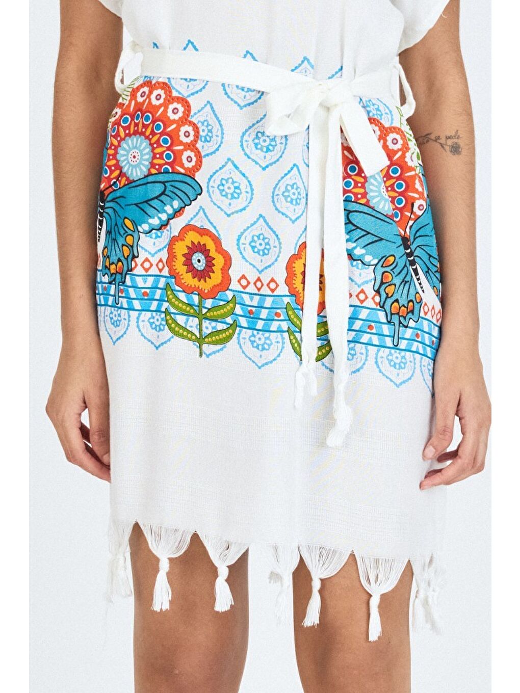 Turkuaz Samira Baskılı Bambu Plaj Elbisesi Pareo Havlu-3