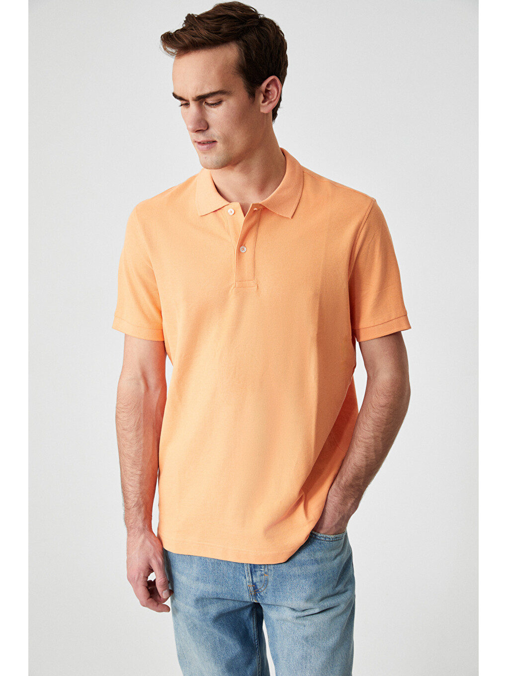 Zeke Erkek Polo Yaka Relaxed Fit Patlı Düğmeli Kısa Kollu Turuncu T-shirt-3