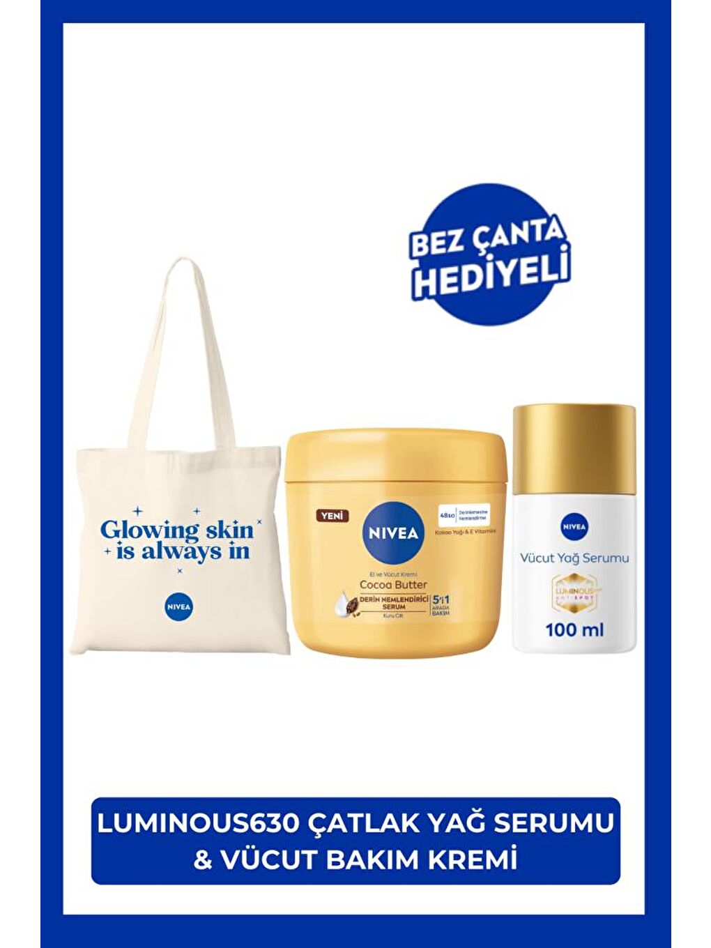 NIVEA Luminous630 Çatlak Karşıtı Vücut Bakım Serum 100ml ve Cocoa Butter Vücut Bakım Kremi 400ml