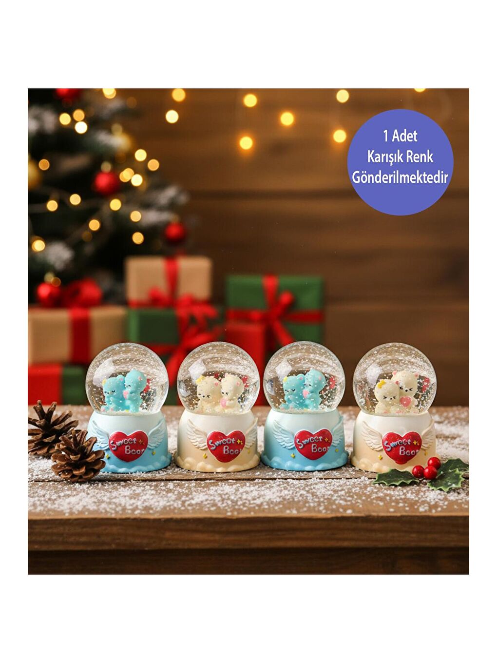 Karışık Mini Işıklı Sevimli Ayı Kar Küresi-1