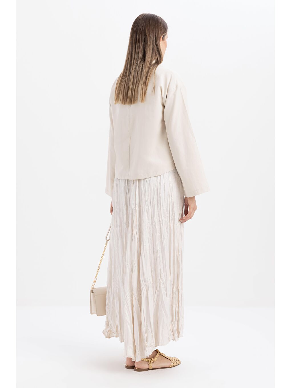 Bej Taş-Gizli Fermuarlı Yırtmaçlı Bluz-3