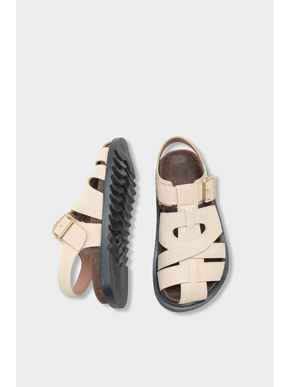 Bej Penelopa Gladyatör Tokalı Kadın Sandalet-4