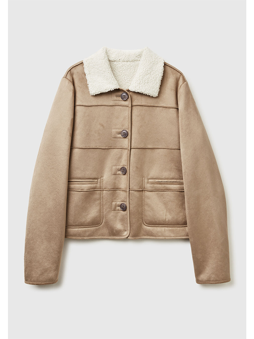 Kahverengi Kadın Taba Kürk Detaylı Cepli Önü Düğmeli Mont-1