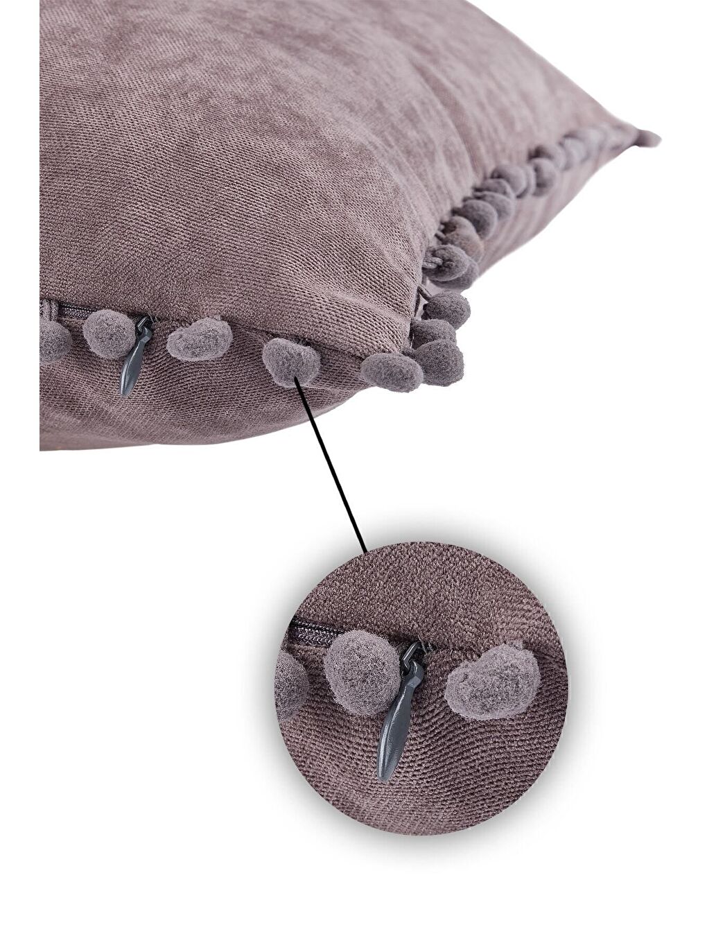 Renk Ve Ölçü Seçenekli Gri Ponponlu Kırlent Kılıfı Dekoratif Düz Sade Punch Panoroma-2