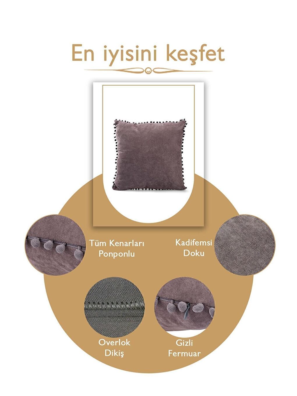 Renk Ve Ölçü Seçenekli Gri Ponponlu Kırlent Kılıfı Dekoratif Düz Sade Punch Panoroma-4